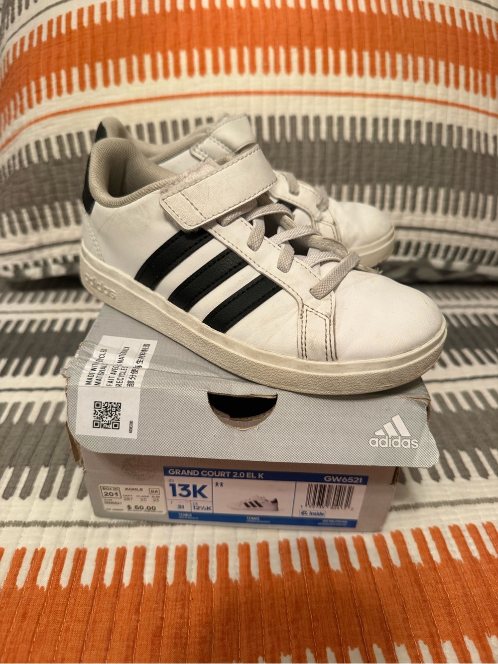 adidas White Sneakers with Black Stripes - Kids